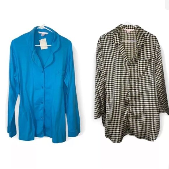 Victoria's Secret LOT OF 2 Pajama Top L Night Shirt Button Down Nightwear PJ's - Picture 1 of 9